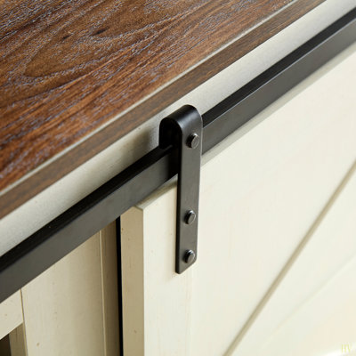 Farmhouse Style TV Stand With 23-Inchfireplace For 65/70/75-Inchtv With Outlets In A Modern Entertainment Center Design With Sliding Barn Doors