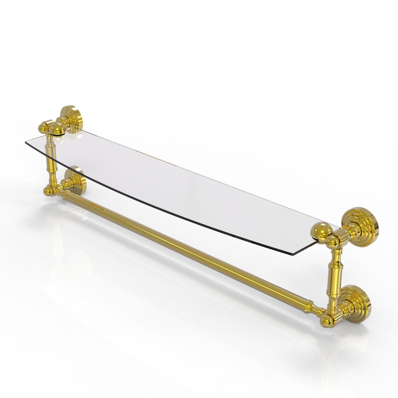 Beresford Bracket Shelf with Towel Bar, 5" H x 25.7" W x 6.1" D, Polished Brass
