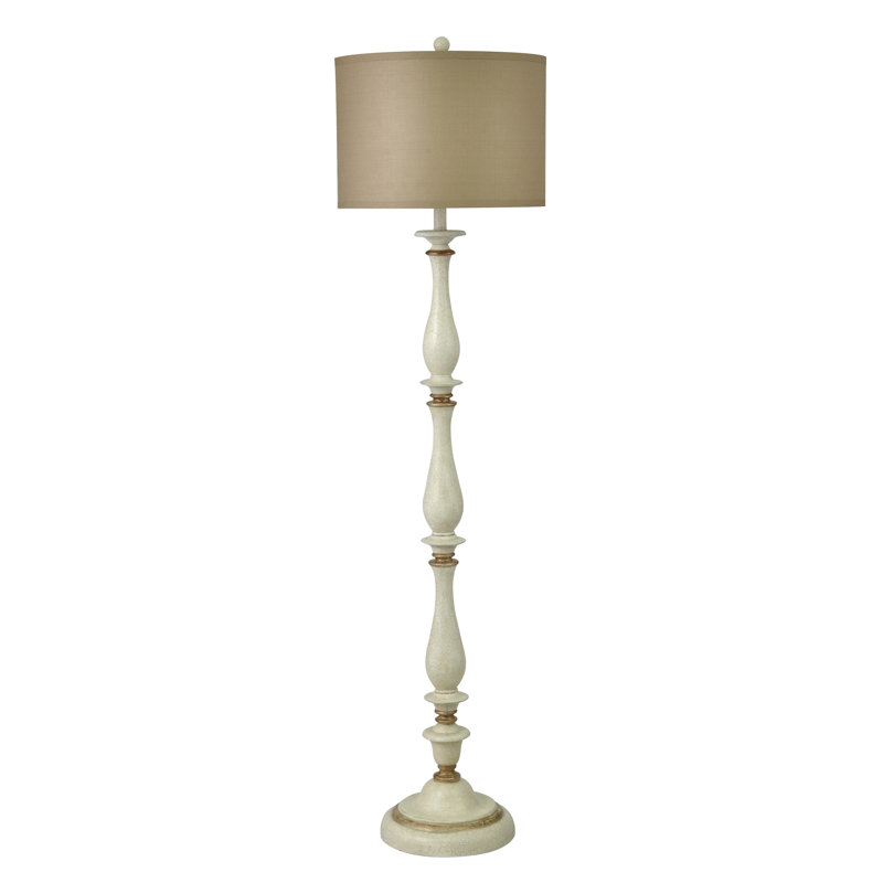 Aseem 61" Traditional Floor Lamp - Crackled White and Gold Finish - Taupe Hardback Silk Shade, Crackled White and Gold