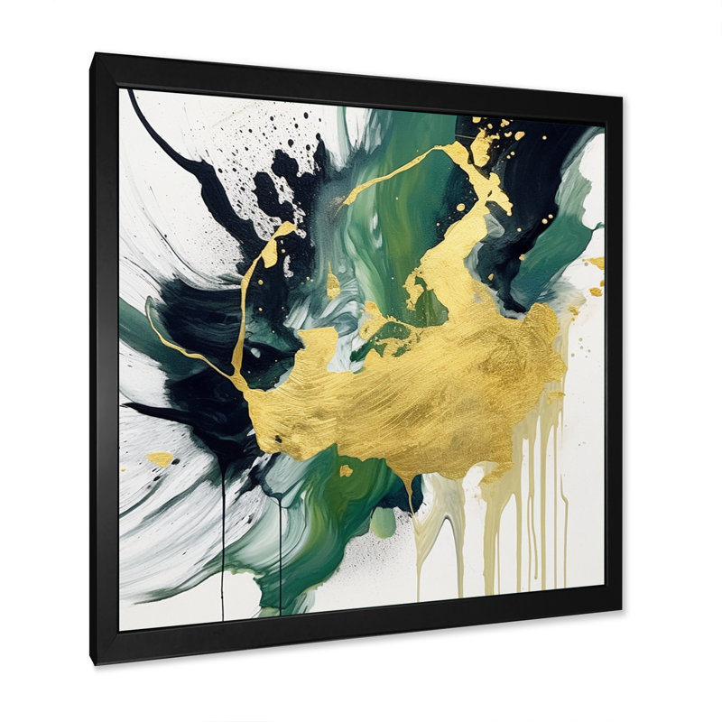 " Green And Yellow Splash ", Black Single Picture Framed, 30" H x 30" W x 1" D