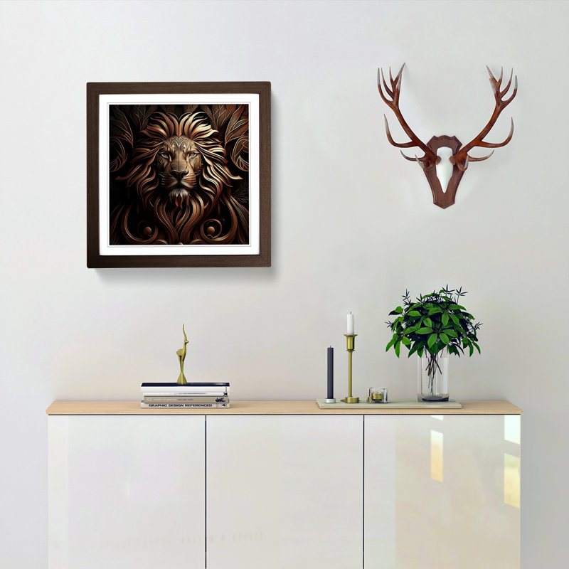 Lion Art Deco - Framed Print, Walnut