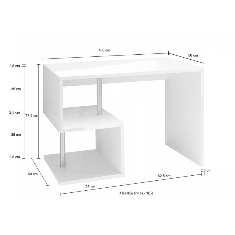 Hoehne Desk, White, 77.5cm H x 180cm W x 60cm D