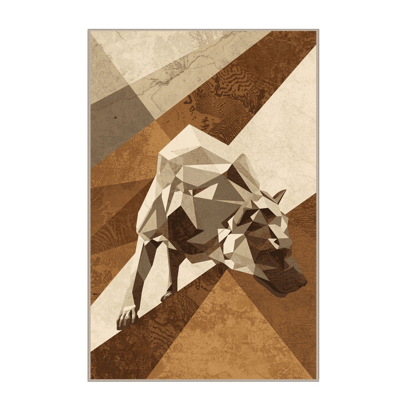 Tapis moelleux moelleux à motif géométrique moderne brun et beige Adriel Hyena, 4 x 2