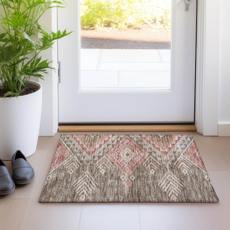 Machine Washable Indoor/Outdoor Chayden ACN1091 Brown Rug, Rectangle 1'8" x 2'6"