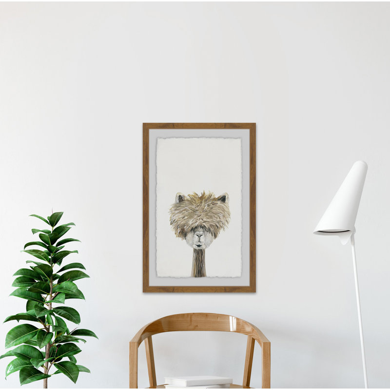 «Haired Llama», reproduction encadrée, H 18 po x l 12 po x P 1,5 po, Tapis à bords frangés