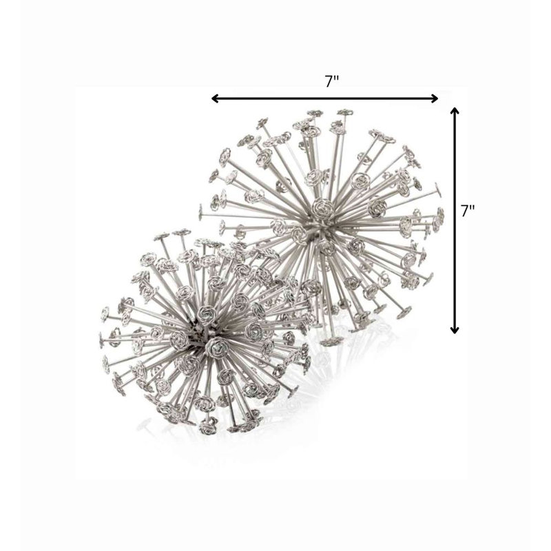 2 Piece Cieran Starburst Spheres, 7" x 7", Silver