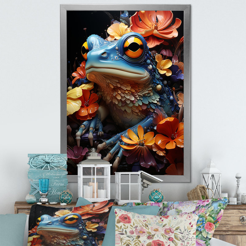 Cosmic Frog Journey sur impression sur toile, H 32 po x l 24 po x P 1 po, Cadre photo argenté