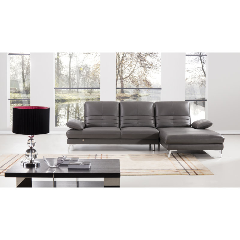 Balani Upholstered L-Shaped Sectional, Yellow Genuine Leather, Right Hand Facing