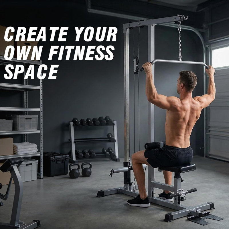 LAT Pull Down Machine Low Row Cable Fitness Exercise Body Workout Strength Training Bar Machine