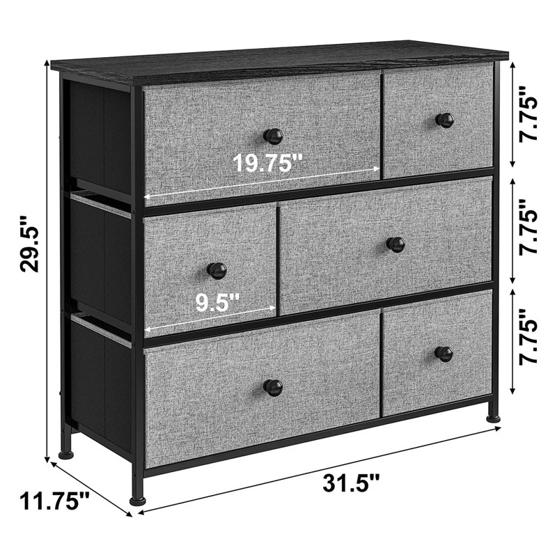 Commode 6 tiroirs Swampscott, Gris clair