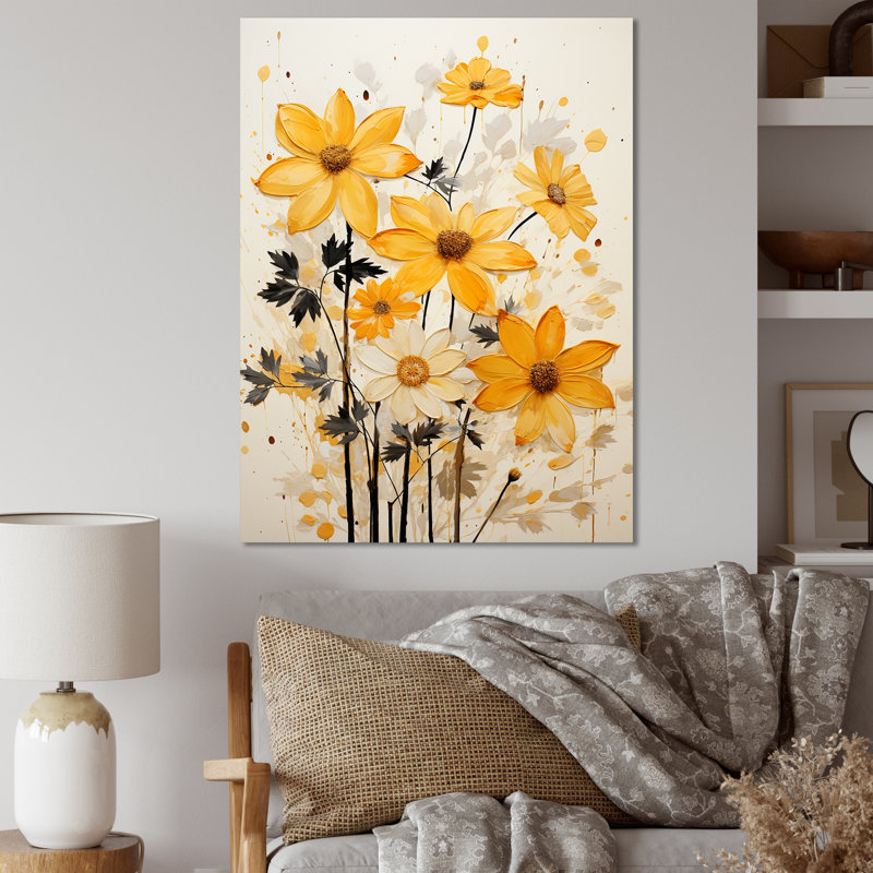 Minimalisme, fleurs orange sur toile, Toile tendue, H 20 po x l 12 po x P 1 po