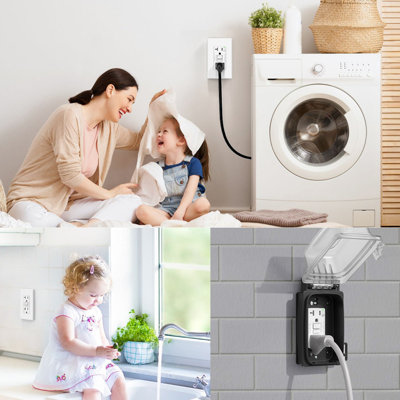 Autotest de la prise GFCI, prise murale double résistante aux intempéries de 20 ampères 125 V, plaque murale incluse, homologué UL, 3 pièces