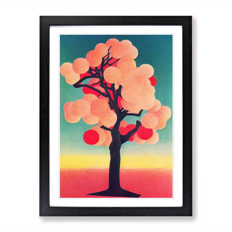 Peach Tree - Single Picture Frame Print, Black, 34cm H x 25cm W x 2cm D