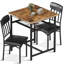 3-Piece Square Dining Table Set, Retro Farmhouse Style Small Kitchen Table And Chairs Set With MDF Table Top And Metal Frame, Space-Saving Bar Table Set For 2 With Wine Rack, For Small Space, Dining Room, Apartment-2071416865