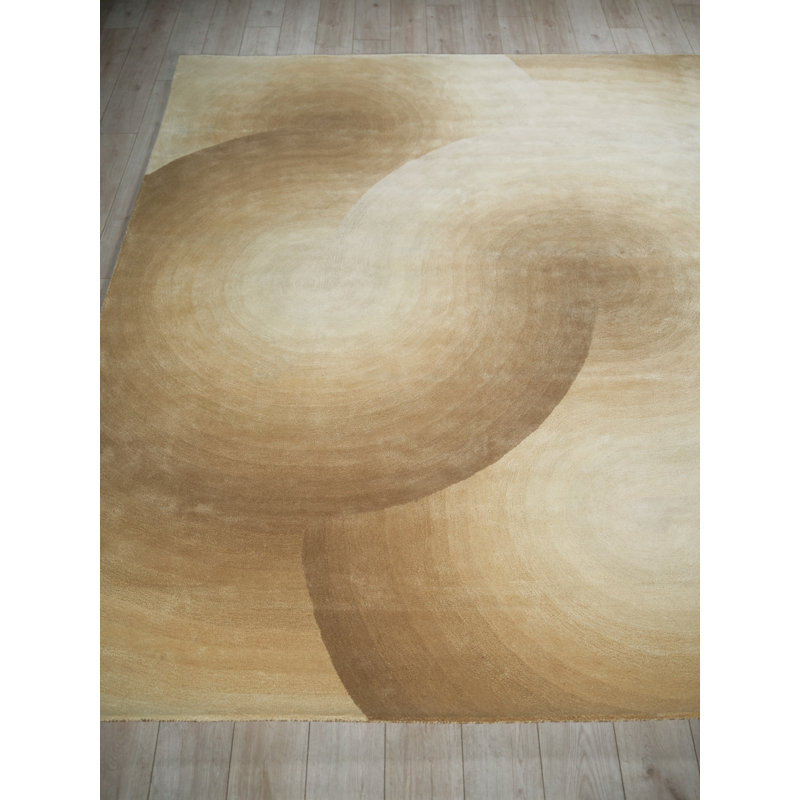 Mitomo Handmade Wool/Bamboo Silk Area Rug, Rectangle 9' x 12', Beige/Ivory
