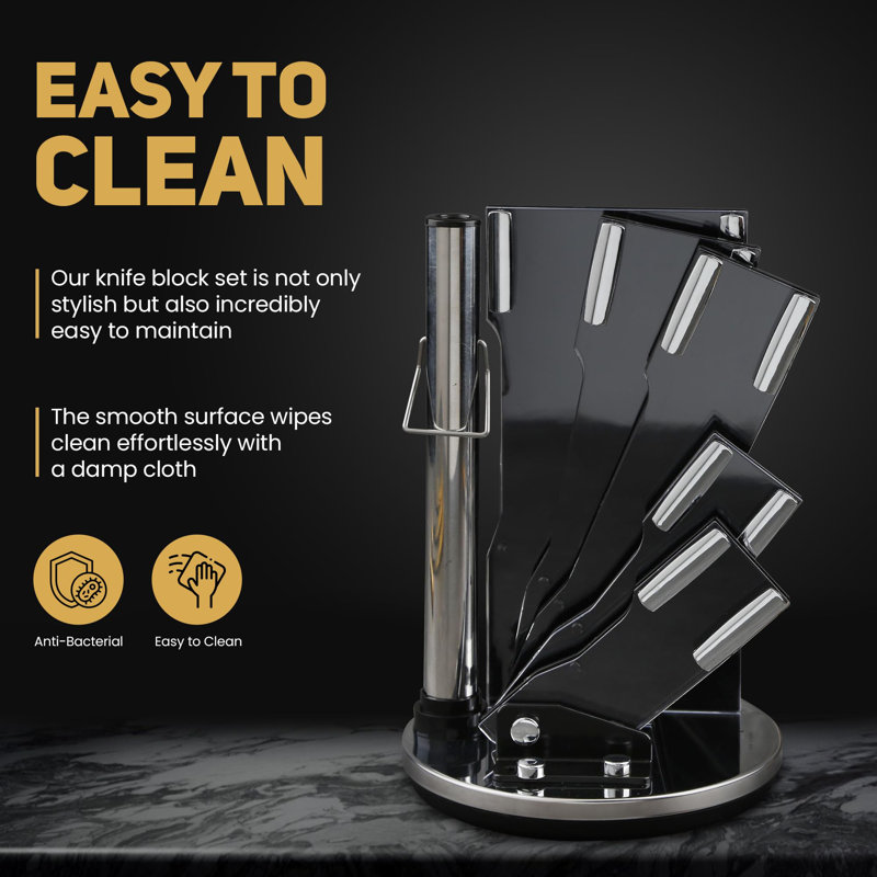 8 Pieces Gold Knife Set With Block Rod-Sharpener