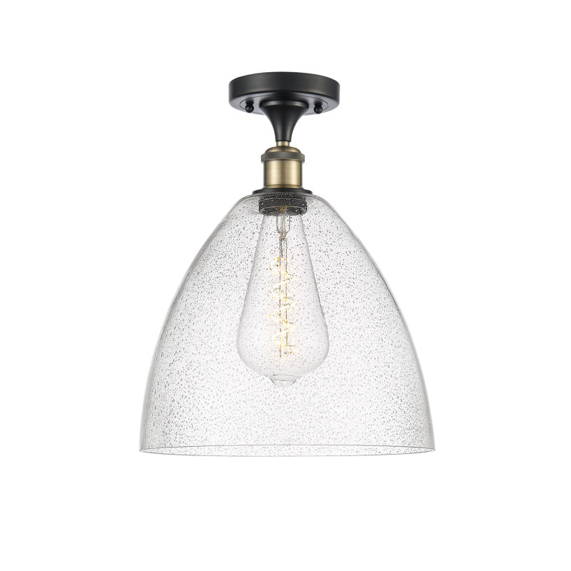 Plafonnier semi-encastré 9 po 1 lumière Amilia, H 14,75 po x l 12 po x P 12 po, Ampoule non incluse, Noir / laiton antique