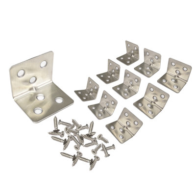 10 Pcs 1.2 X 1.2 X 1.5" inch "L" Brushed Stainless Steel Metal Corner Braces w/ 60 Screws, Countersunk Hole