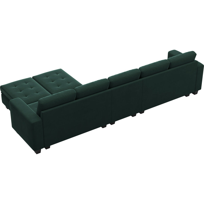 Canapé modulaire rembourré en velours de L avec coussins de rangement en forme de L 6 pièces Shavera, Velours vert