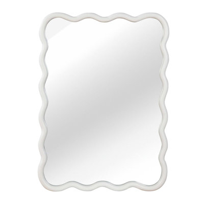 White Color 24"x36" Wavy Rectangle Solid Wood Frame Decorative Mirror,For Bedroom, Bathroom, Living Room, Entryway
