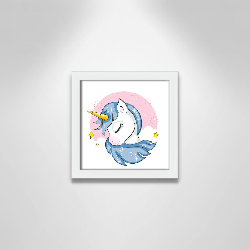 Impression sur papier Sparkly Unicorn, H 8 po x l 8 po x P 1,18 po, Encadré de boîte blanc