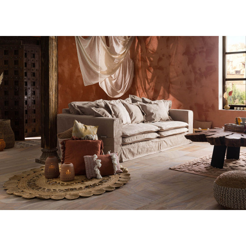 KINGSTON Bean Bag Sofa, 3, Light beige, 76cm H x 236cm W x 138cm D