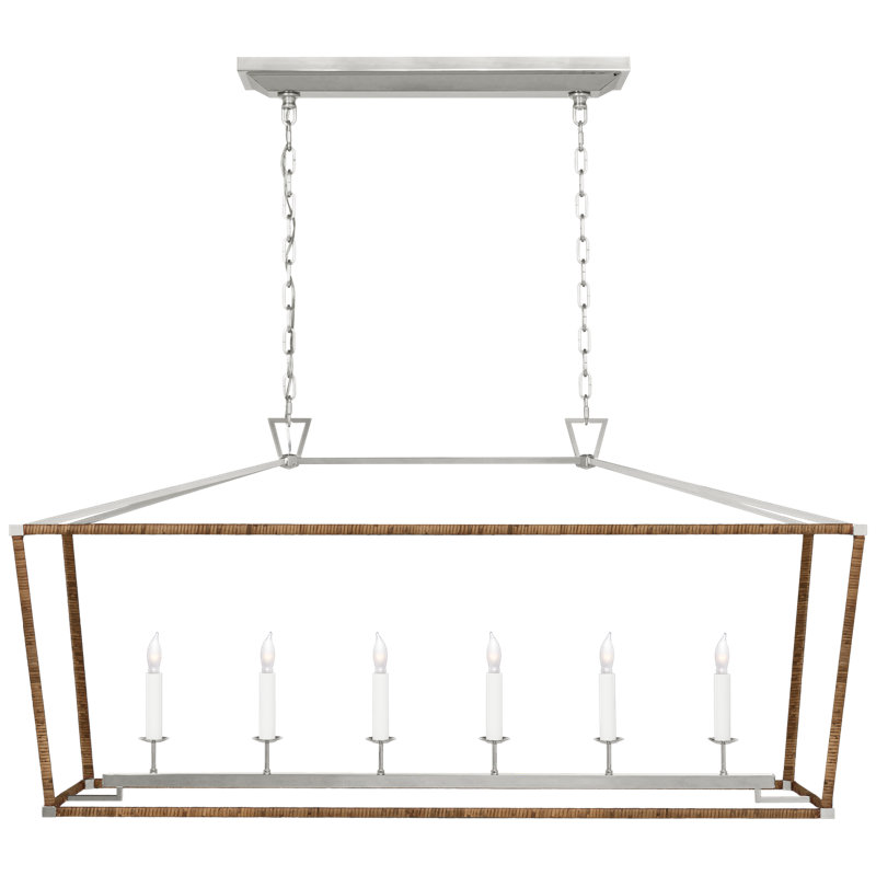 Darlana 6 - Light Kitchen Island Chandelier, Polished Nickel/Natural Rattan
