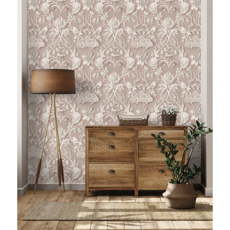 Woodland Trees Wallpaper, Pink