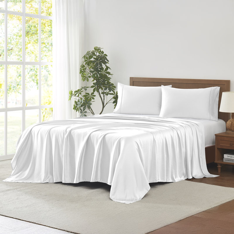 Modern Threads 400 Thread Count 100-Percent Tencel Lyocell 4-Piece Sheet Set, White, California king