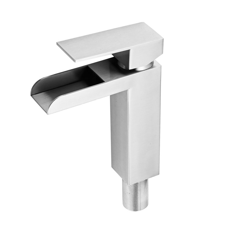 Brushed Nickel Waterfall Bathroom Tap - Single Handle With Deck Plate & Overflow Pop-Up Drain Stylish Sink Faucet Pop Up