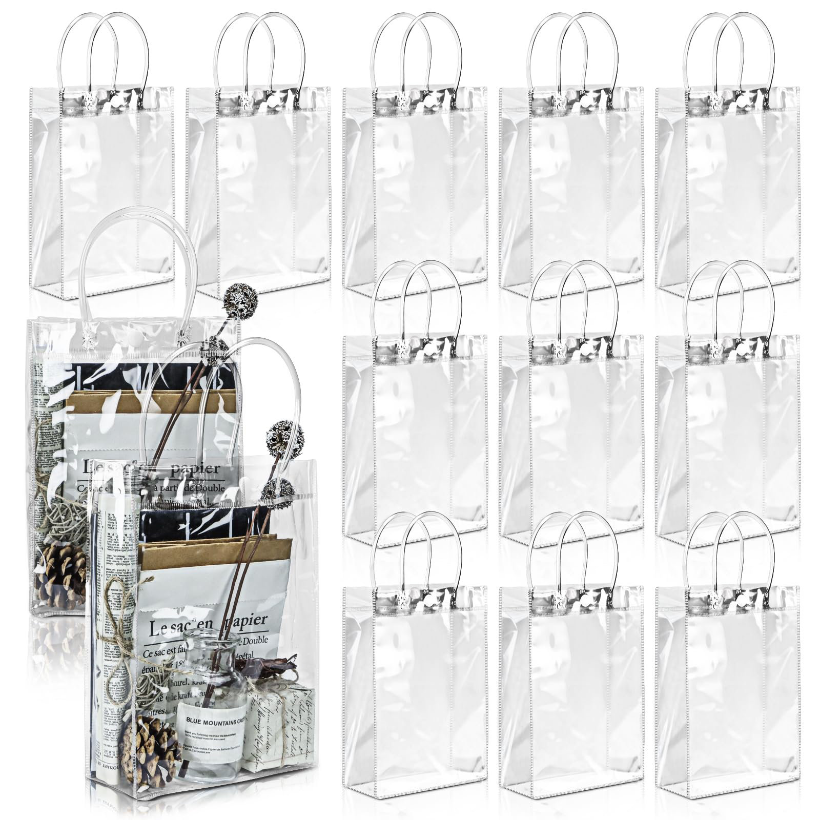 Pamtns 10 Pièces Sac Transparent Sacs Cadeaux Transparents