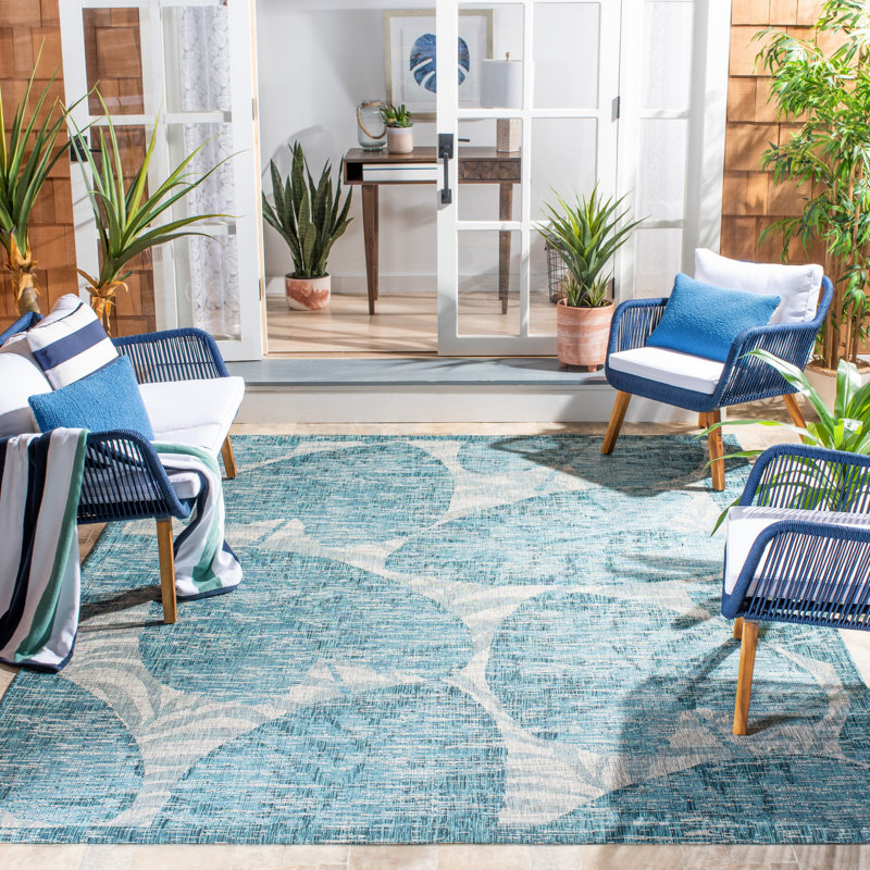 Tapis d'intérieur / extérieur à motif floral Shani Performance, Rectangle 5 pi 3 po x 7 pi 7 po