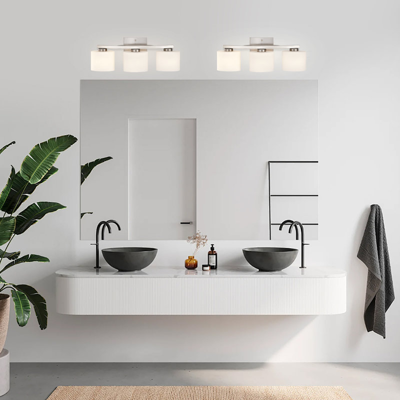 22 In. 3-light Brushed Nickel Modern Unique Bathroom Vanity Light With Oval-shaped Etched White Glass Shades, Brushed Nickel