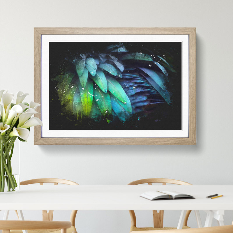 Parrot Feathers - Picture Frame Graphic Art Print, 33cm H x 45cm W x 2cm D, Oak Framed