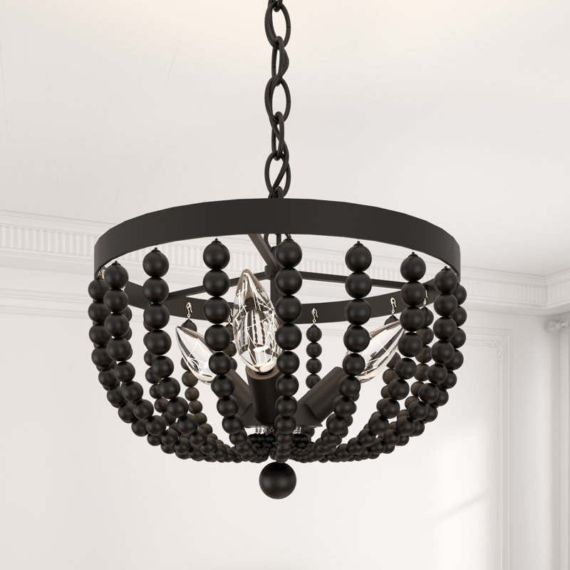 Recunz 3 - Light Dimmable Empire Chandelier with Wood Beads Shade, Black