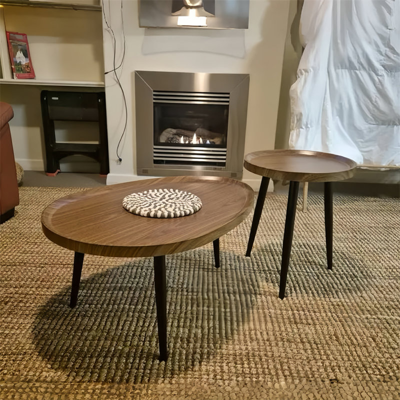 Ensemble de 2 tables gigognes Mid-Century en noyer