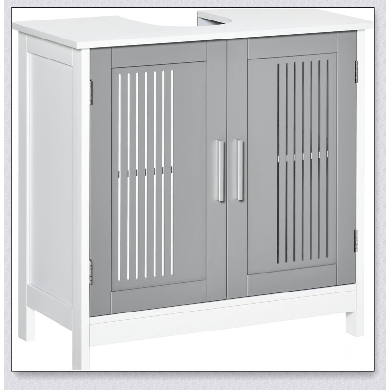 kleankin Modern Under Sink Cabinet with 2 Doors, Pedestal Under Sink Bathroom Cupboard, Bathroom, White/Gray