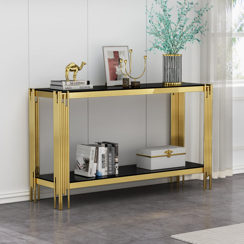 55" Tempered Glass Coffee Table for Living Room Modern Center Table with Stainless Steel Frame,Elegant Rectangular Accent Cocktail Sofa Table for Home Office