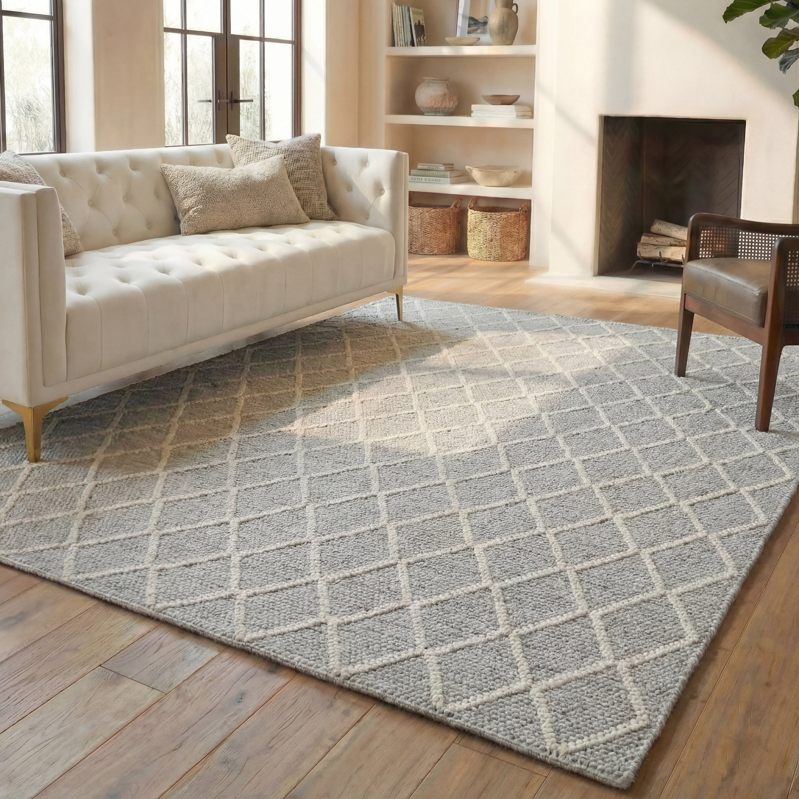 Russo Silver Ivory Flatweave Geometric Rug, Rectangle 8' x 10'