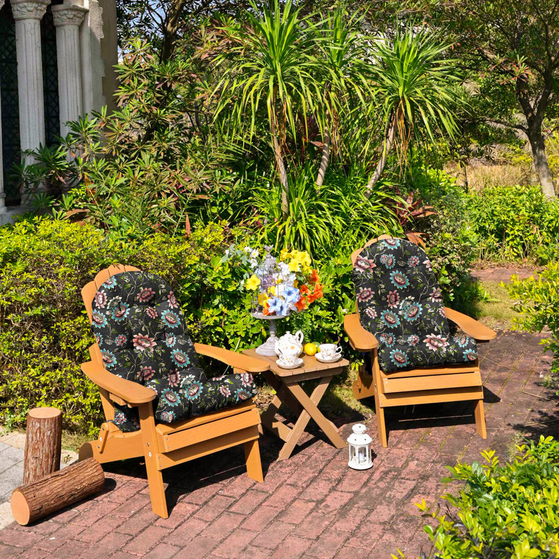 Outdoor Adirondack Chair Cushion For Patio Furniture,Tufted Thick Seat & Round High Back Rocking Oudoor Cushion, 21"X4" Inches,Set Of 2,Floral