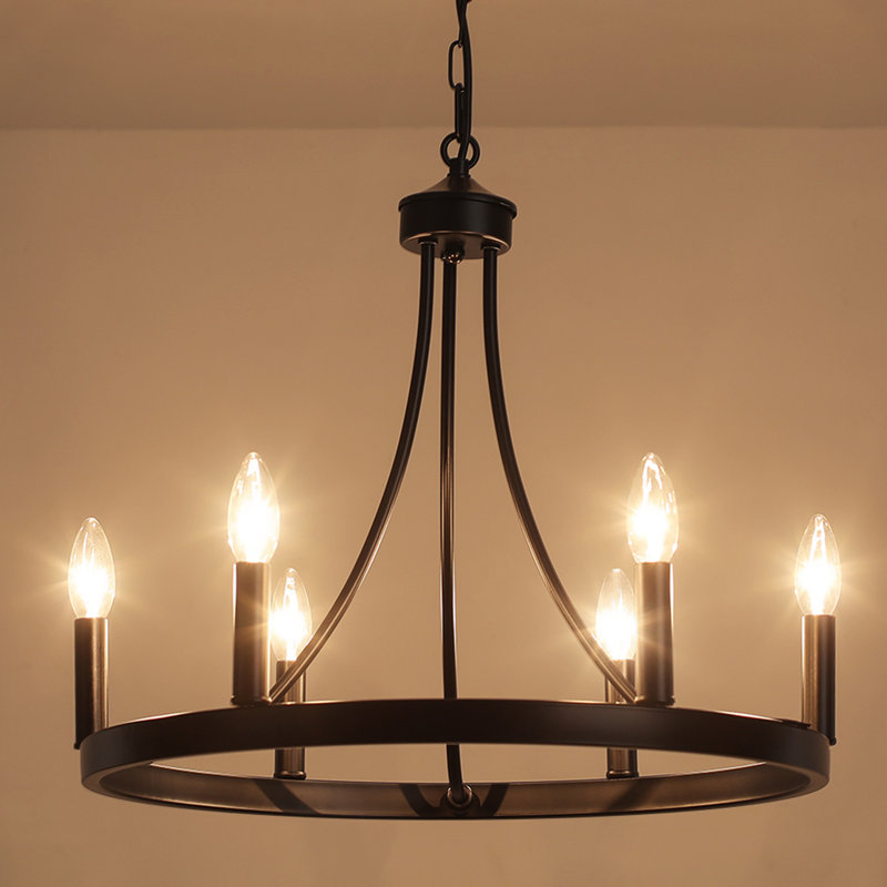 Semiko 6 - Light Dimmable Wagon Wheel Chandelier, Black