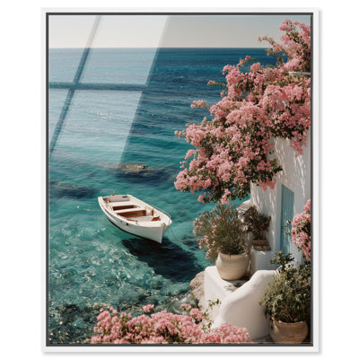 Pink Bougainvillea Bliss II Framed Acrylic Print Vintage Coastal Decor by Notoriart, White Frame, 20 x 24