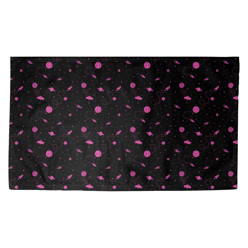 Tapis d’intérieur extérieur espace extérieur Avicia, L 25,5 po x L 42 po, Noir / rose