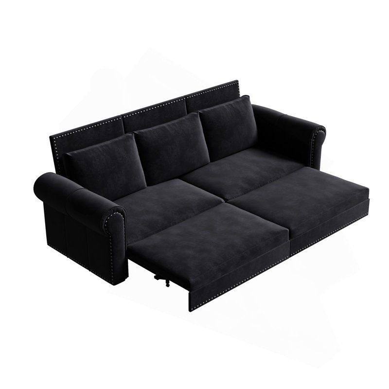 Chesterfield Sofa,93.7" King Pull Out Sofa Bed, 3-In-1 Convertible Sleeper Sofa With Nailhead Trim & Rolled Arm,Multi-Functional Sofa Bed For Living Room,Bedroom,Apartment,Office