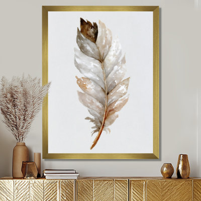«Brown Watercolor Feather Elegance», reproduction d'art sur toile encadrée