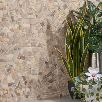 Carreau de mosaïque mural en bois pétrifié 10 po x 10 po Dixiewood Hexagon Brown