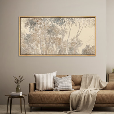 Tan Gray Forest Trees Relaxing Calm - Oversized Framed Wall Decorations Canvas Print