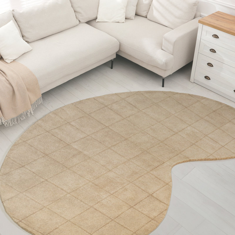 Gibbie Bean Modern Plaid Grid Handwoven Wool Beige/Light Brown Rug, Novelty 5' x 8'