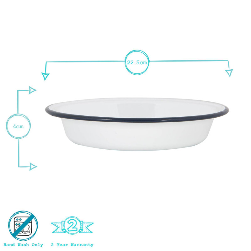 Argon Tableware - White Enamel Deep Bowls - 22.5cm - Navy