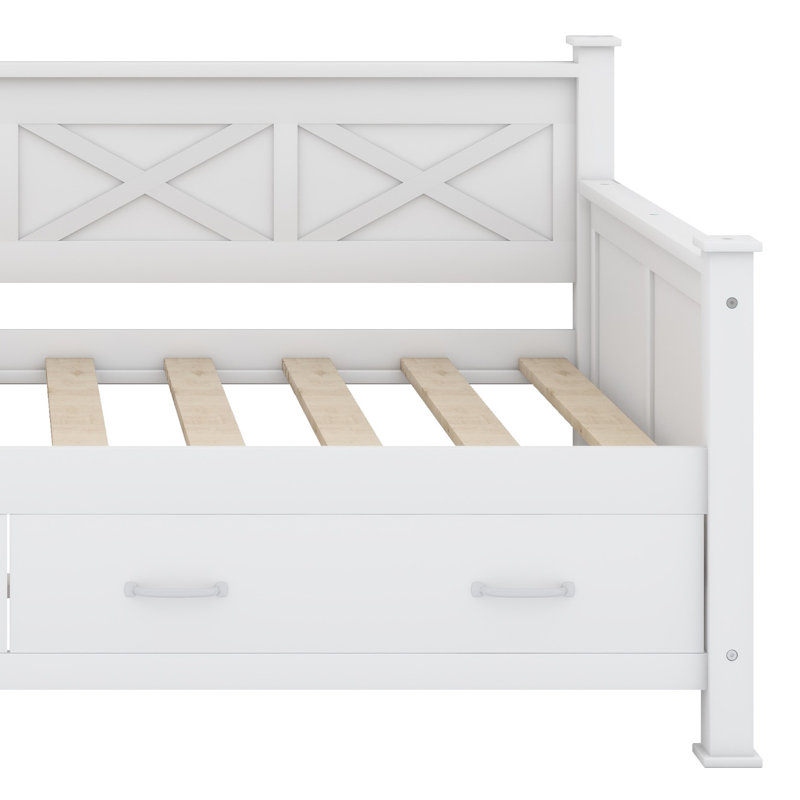 Daybed With 2 Large Drawers, X-Shaped Frame, Modern And Rustic Casual Style Daybed, Cream White